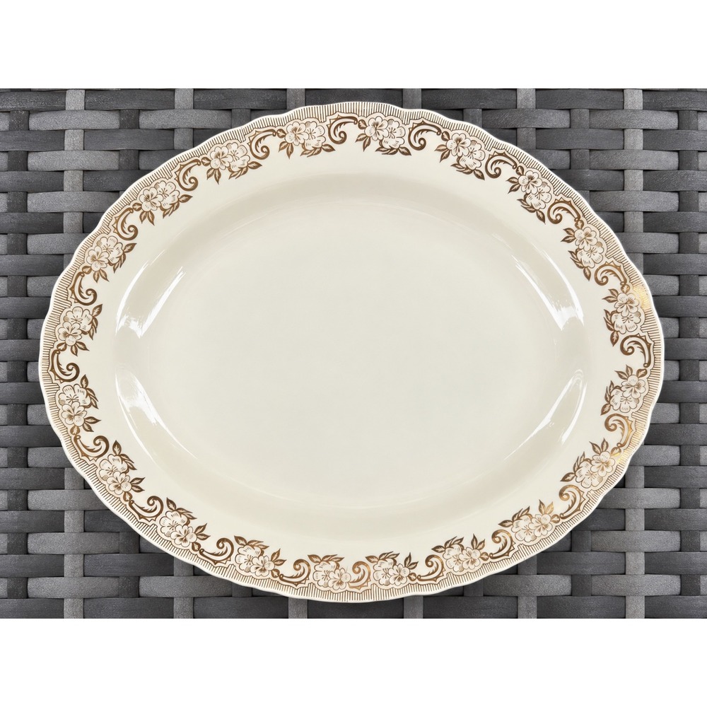 Vintage Royal China 22K Gold Floral Plates & Serving Platter Set of 3